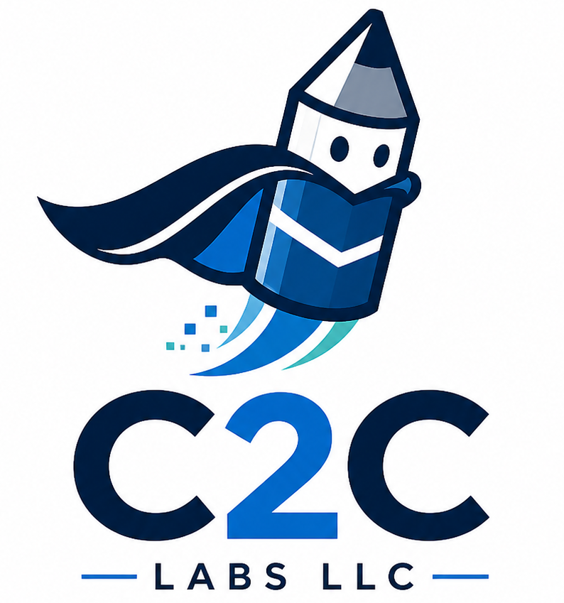 C2C Labs LLC logo featuring a flying crayon